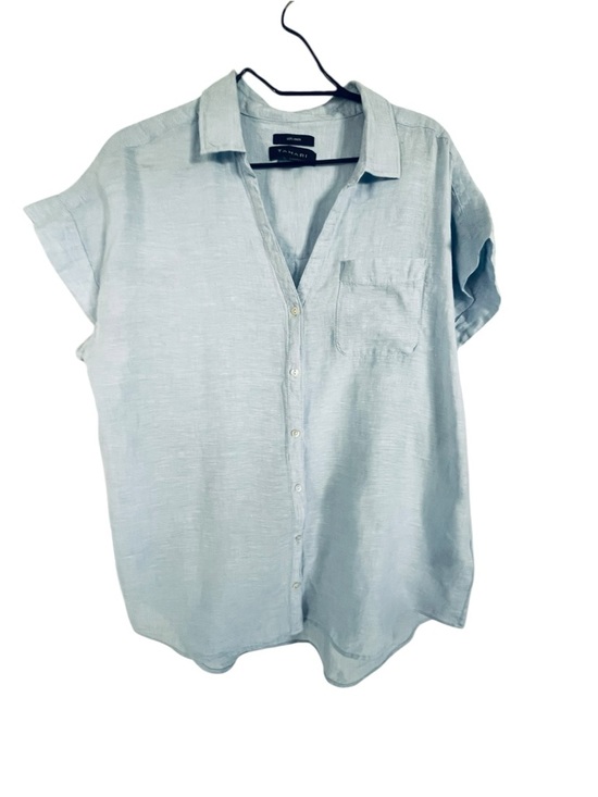 Tahari Tops - Tahari Oversized Light Blue 100% Linen Cap Sleeve Tunic Shirt